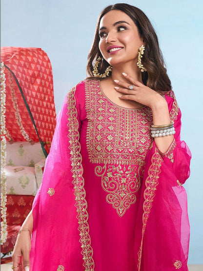 Dhiyona IN Women Ethnic Motifs Embroidered Regular Thread Work Kurta with Palazzos & With Dupatta