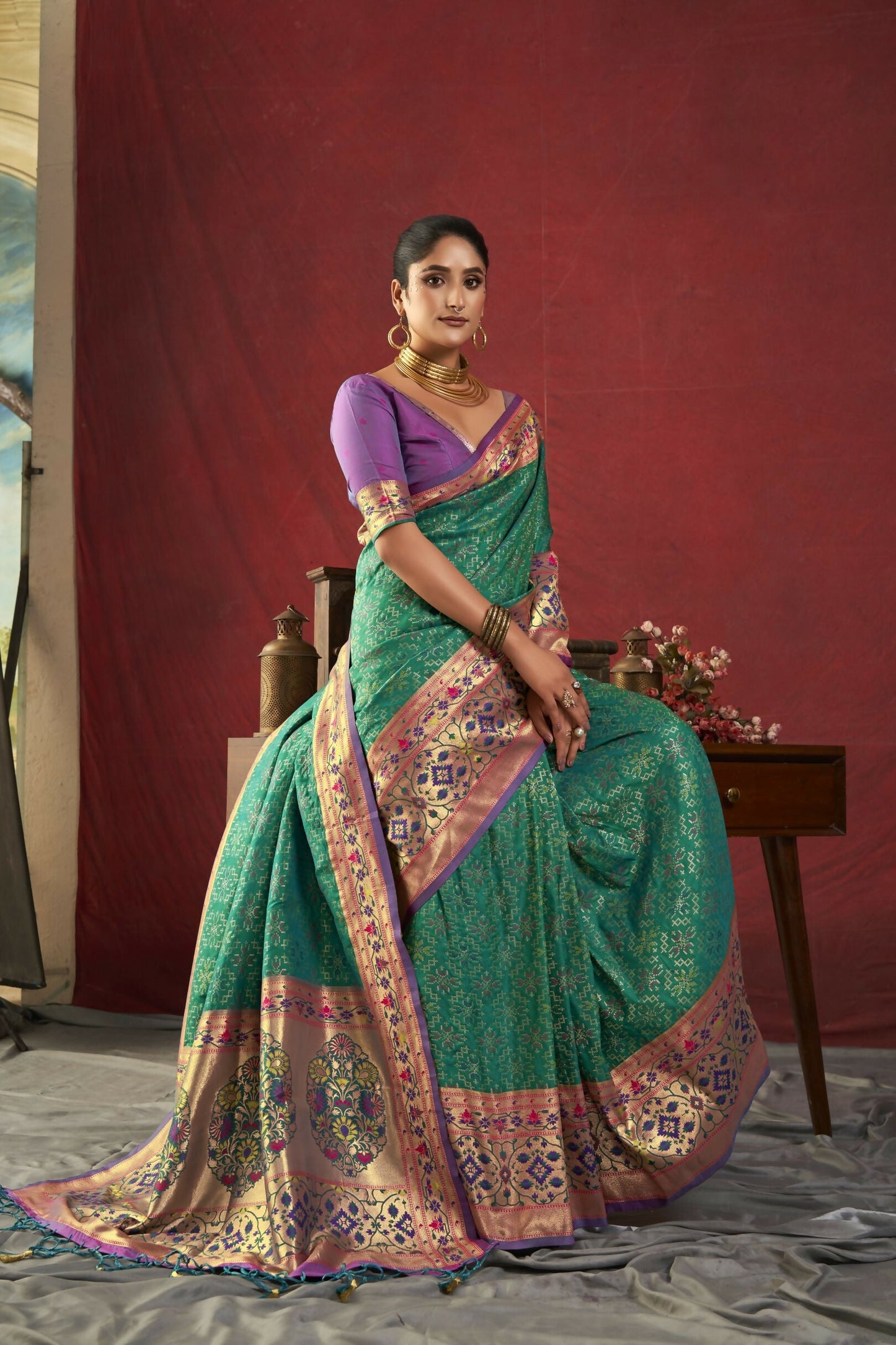 Women Paithani Bansi Rama Saree With Unstiched Blouse