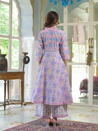 Dhiyona KL Women Floral Printed Angrakha Gotta Patti Pure Cotton Kurta with Palazzos & With Dupatta