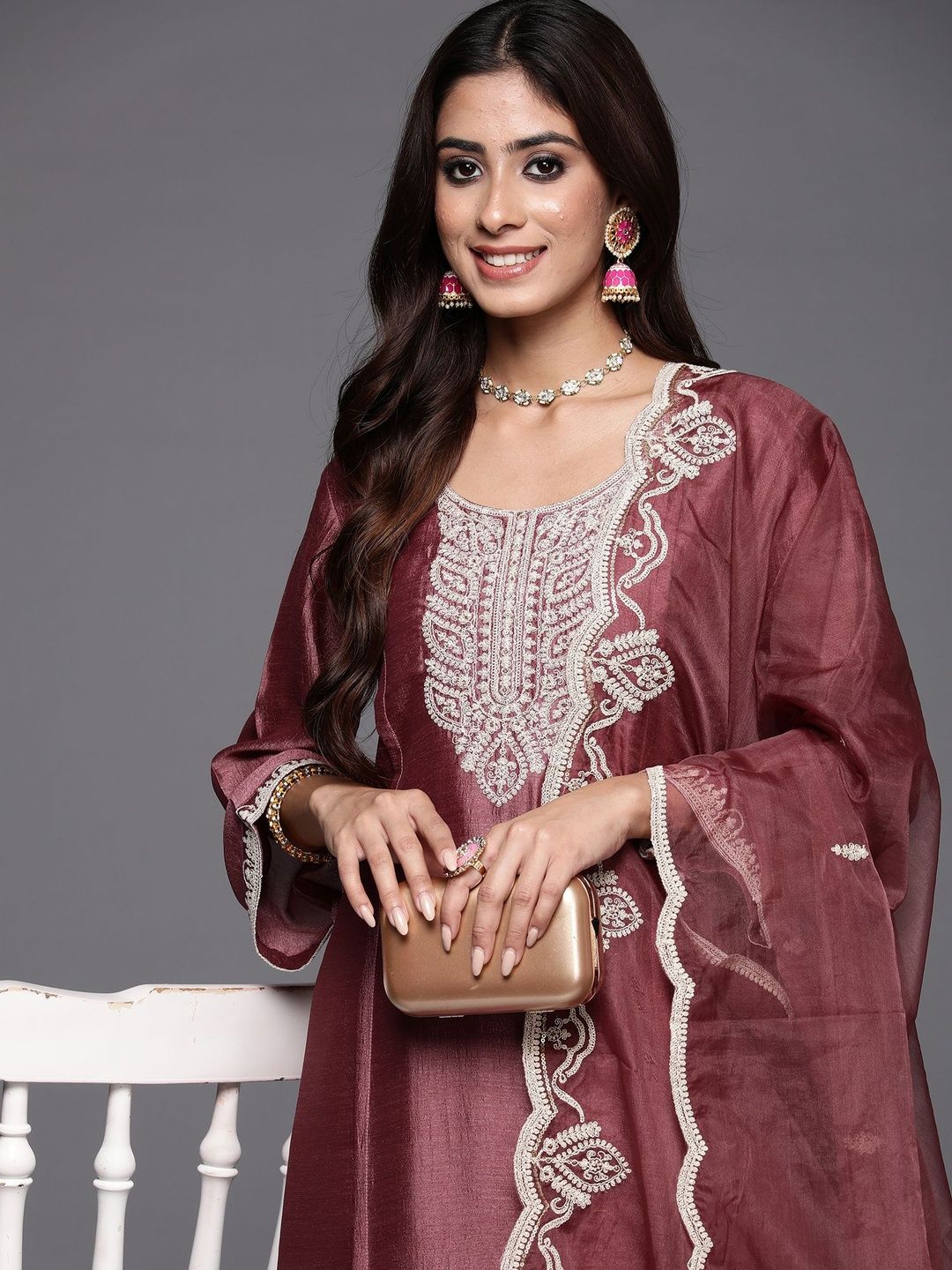 Dhiyona IE Women Ethnic Motifs Embroidered Kurta with Trousers & Dupatta