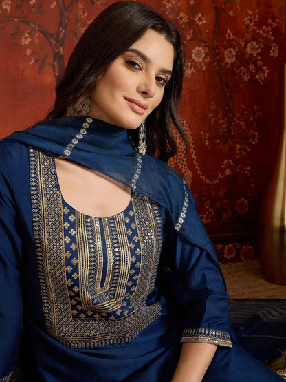 Women Ethnic Motifs Embroidered Regular Kurta with Trousers & With Dupatta