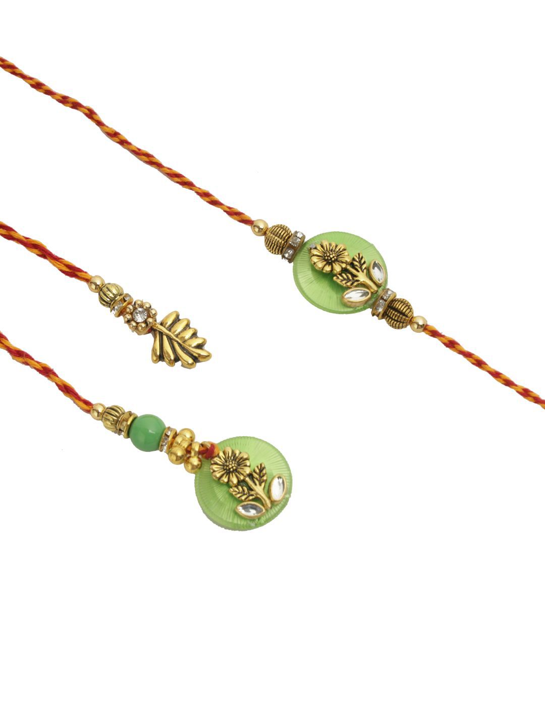 Dhiyona Floral Bhaiya Bhabhi Thread Rakhi With Roli Chawal & Greetings Card