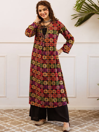 Printed Keyhole Neck Kurta & Palazzos Kurta Sets