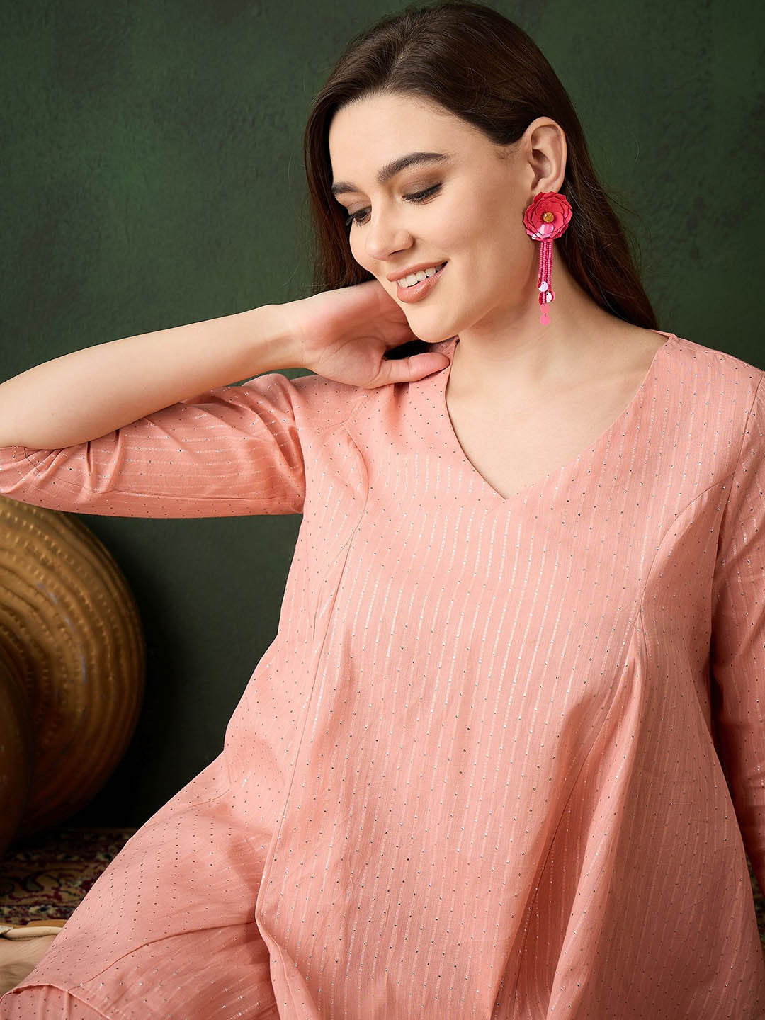 Striped Pure Cotton Kurta With Salwar