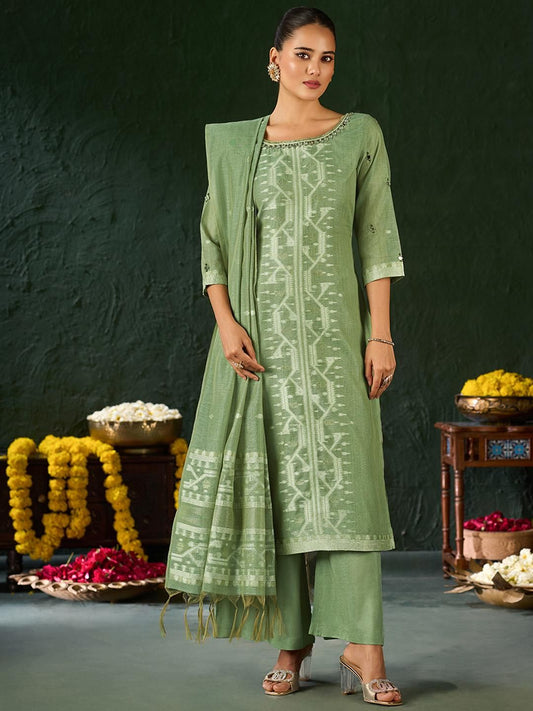 Dhiyona KL Women Ethnic Motifs Regular Thread Work Kurta with Palazzos & With Dupatta