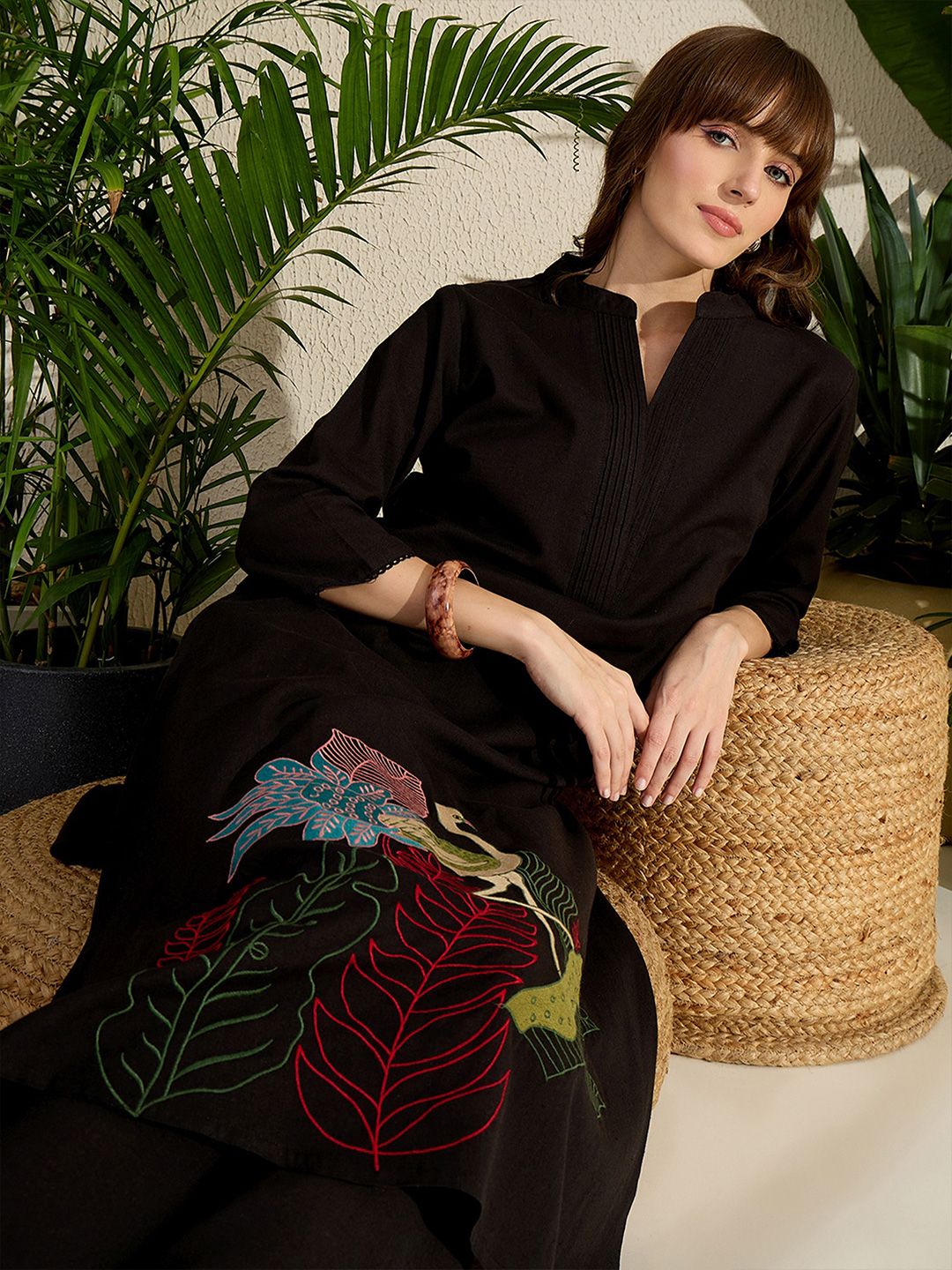 Dhiyona IE Adults-Women Woven Design Embroidered A-Line Kurta with Palazzos