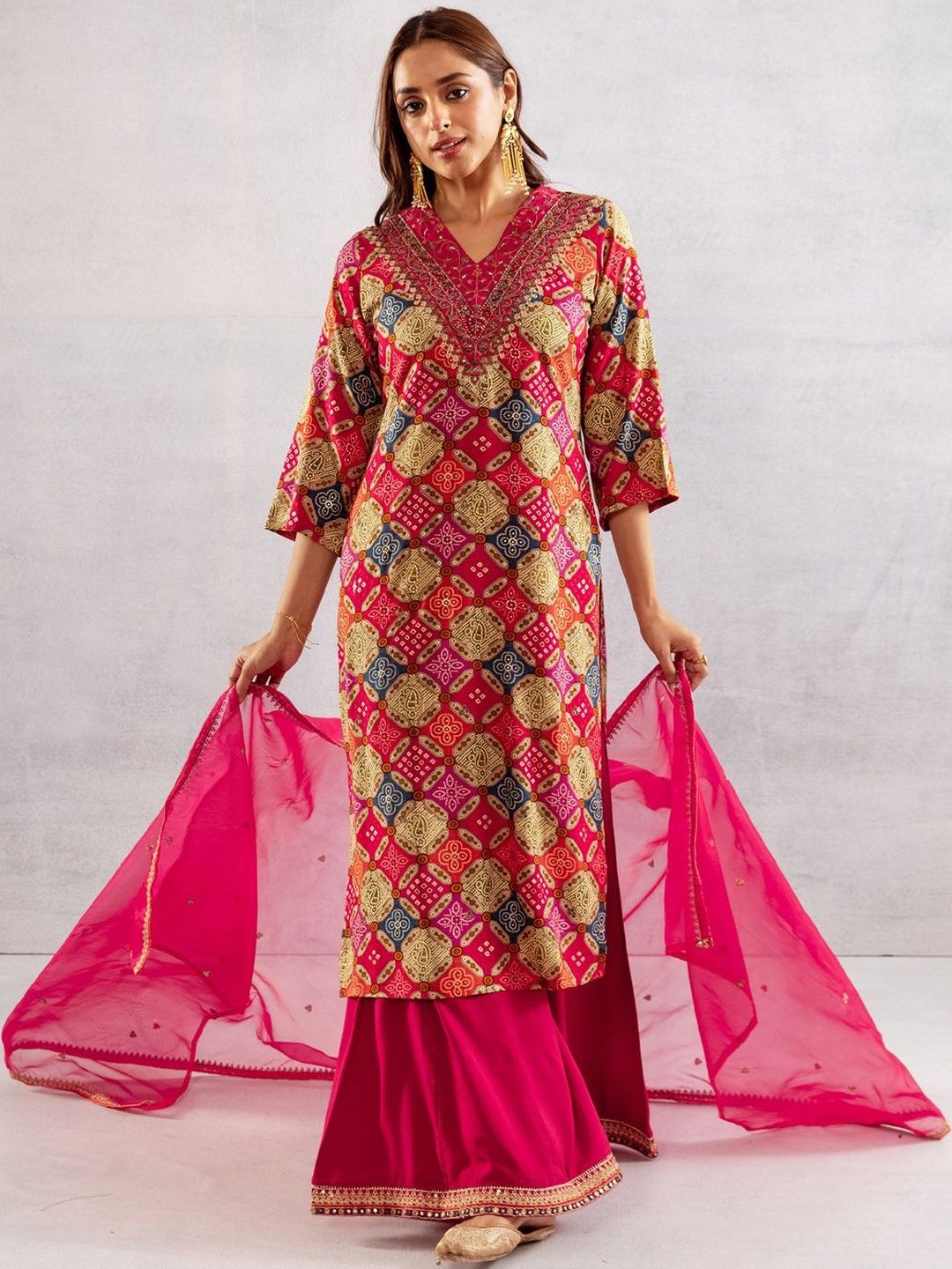 Women Ethnic Motifs Printed Kurta with Palazzos & Dupatta