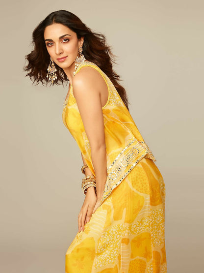 Women's LB Naaz Yellow Printed Silk Blend Co-Ords