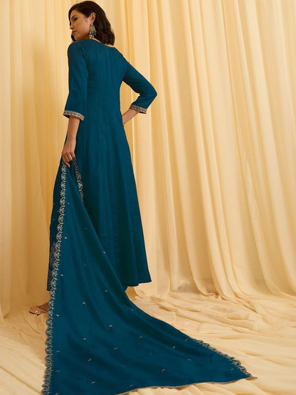 Dhiyona CH Women Ethnic Motifs Embroidered Panelled Thread Work Kurta with Trousers & With Dupatta
