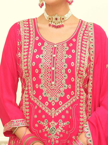 Dhiyona IE Women Ethnic Motifs Embroidered Regular Thread Work Kurta with Palazzos & With Dupatta