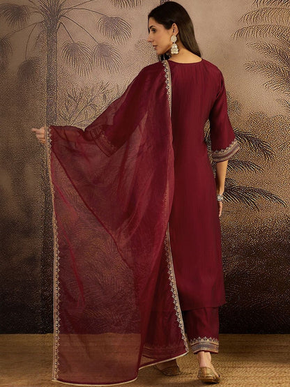 Dhiyona SN Embroidered Sequence Kurta & Palazzos with Dupatta Set