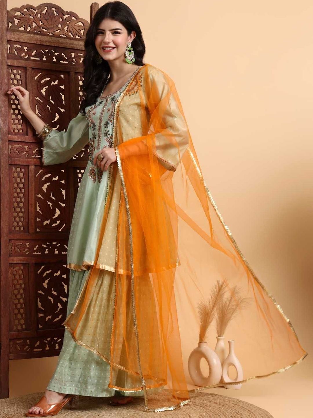 Dhiyona HOP Zardosi Embroidered Kurta & Sharara With Dupatta