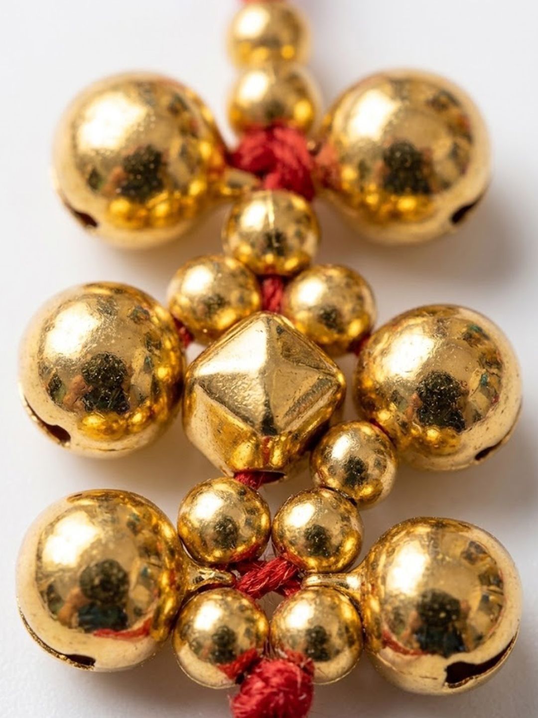 Dhiyona Set Of 3 Gold Toned Ghungroo & Red Thread Rakhi With Roli Chawal Chandan Mishri