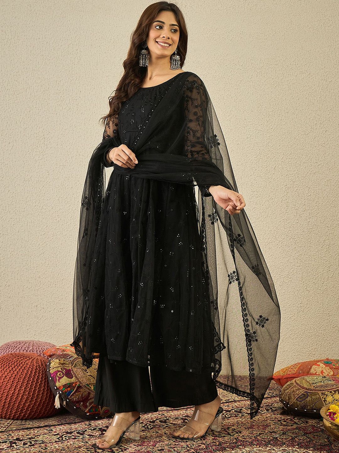 Dhiyona IN Women Ethnic Motifs Embroidered Anarkali Kurta with Palazzos & Dupatta