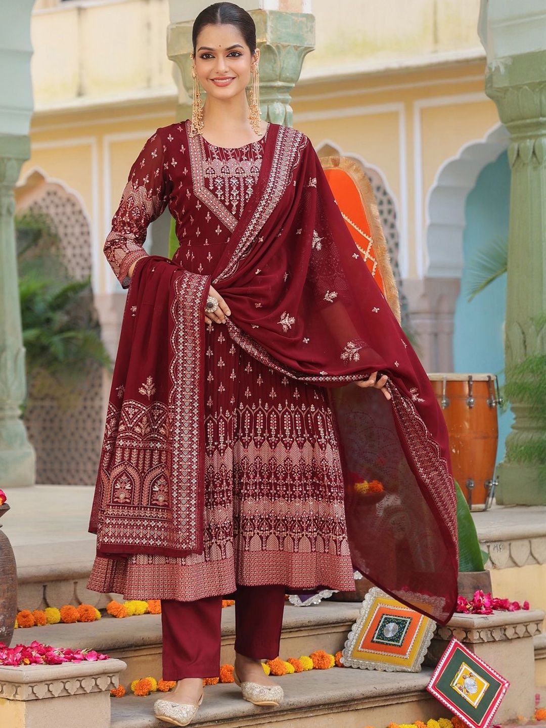 Dhiyona RR Women's Ethnic Motifs Printed Regular Kurta with Trousers & With Dupatta