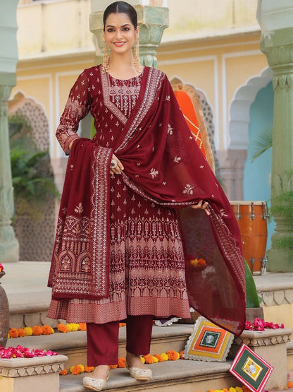 Dhiyona RR Women's Ethnic Motifs Printed Regular Kurta with Trousers & With Dupatta
