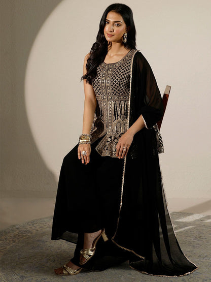 Dhiyona LL Women Ethnic Motifs Embroidered Panelled Sequinned Kurta with Palazzos & With Dupatta