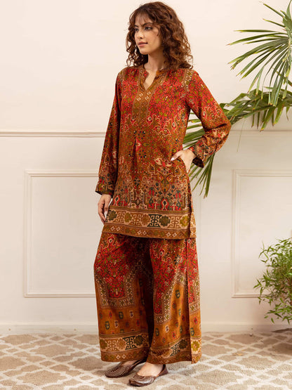 Women Ethnic Motifs Printed A-Line Kurta & Palazzos