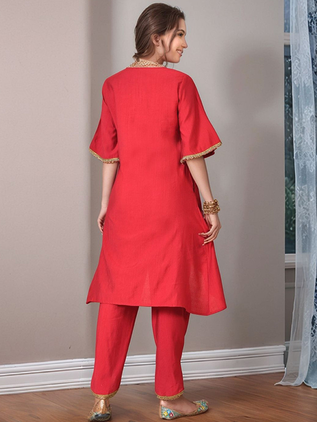 Women Solid Ethnic Kurta with Dhoti Pant