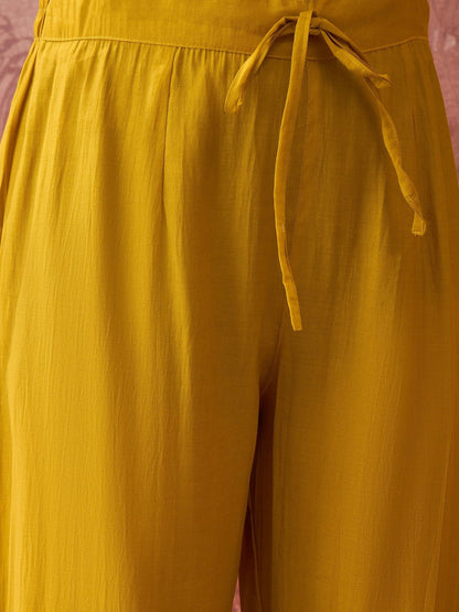 Embroidered Silk Blend Round Neck Kurta & Trousers With Dupatta