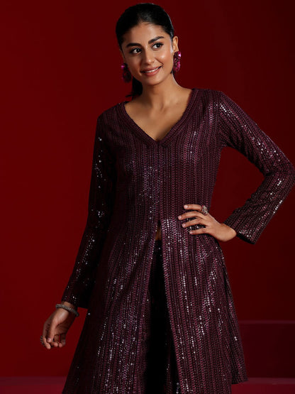 Dhiyona LL V-Neck Art Sequinned Embroidered Kurta with Palazzos & Dupatta