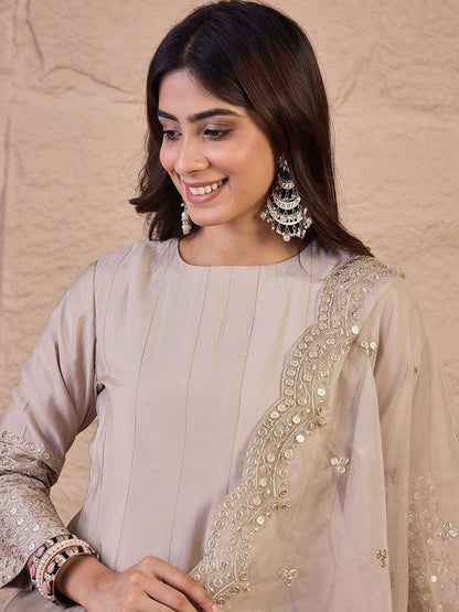 Dhiyona IN Women Floral Self Design Regular Sequinned Kurta with Palazzos & Dupatta