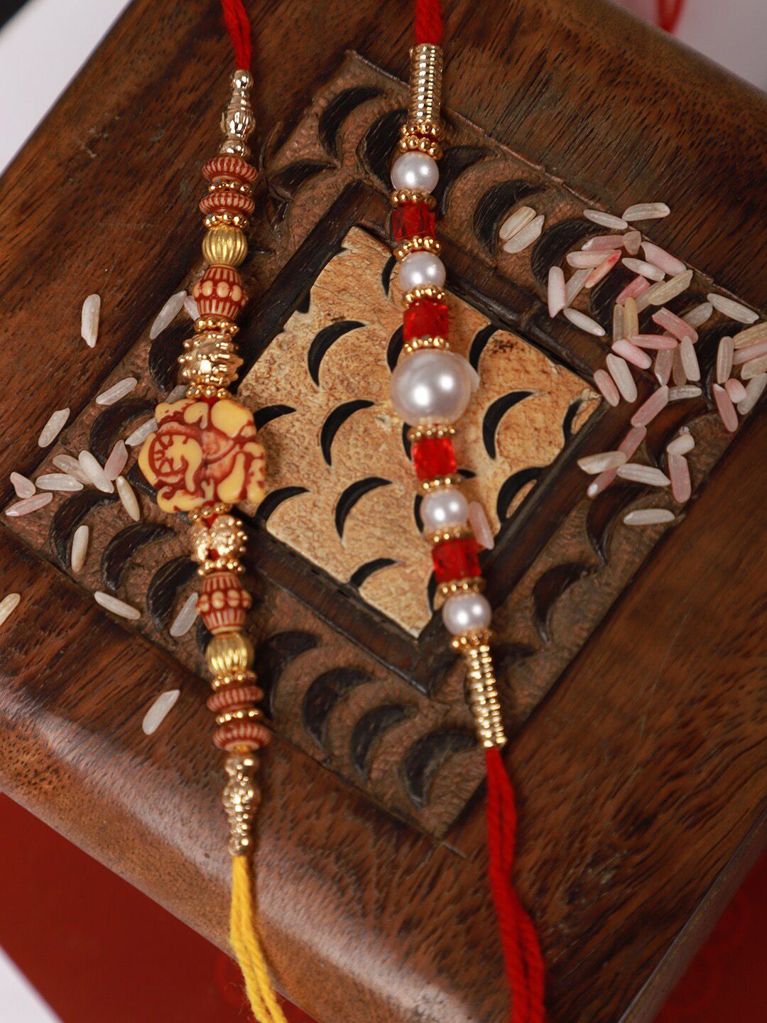 Dhiyona Unisex Set Of 2 Beaded Thread Rakhi