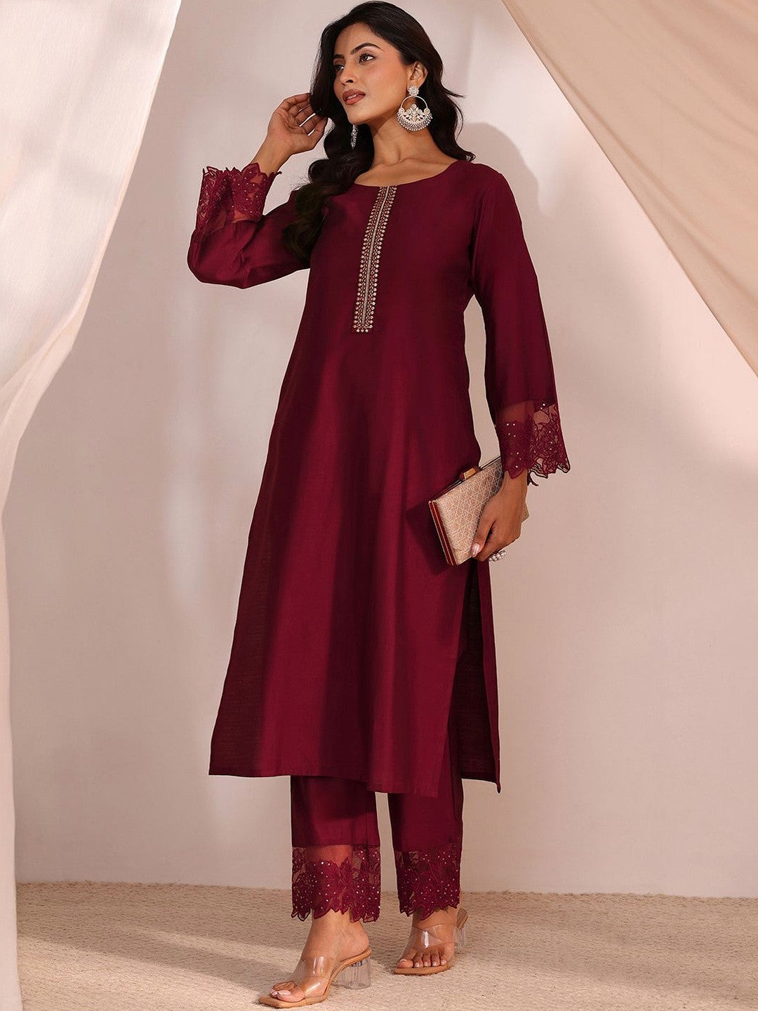 Women Regular Thread Work Kurta with Trousers
