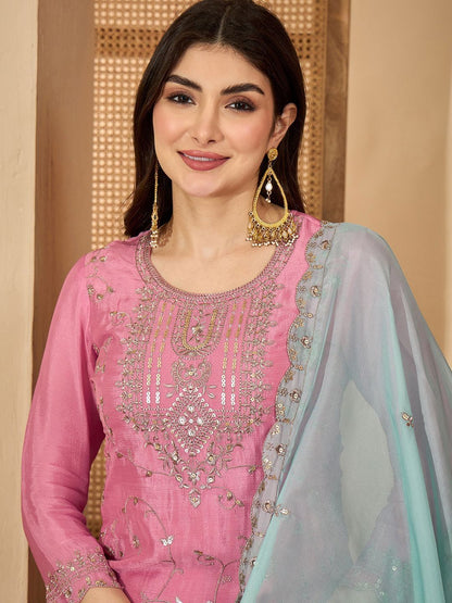 Dhiyona SN Women Ethnic Motifs Embroidered Regular Sequinned Kurta with Sharara & With Dupatta