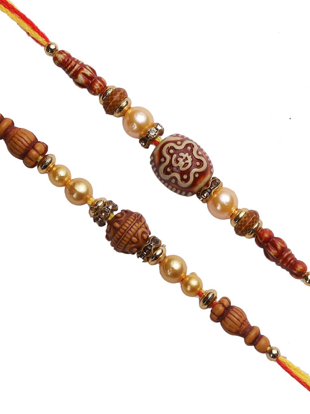Dhiyona Set Of 2 Brown Beaded Rakhi With Roli Rice & Greeting Card