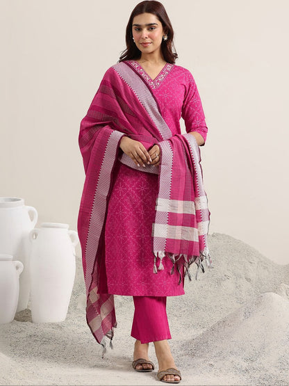 Women Ethnic Motifs Printed Regular Thread Work Kurta with Trousers & With Dupatta