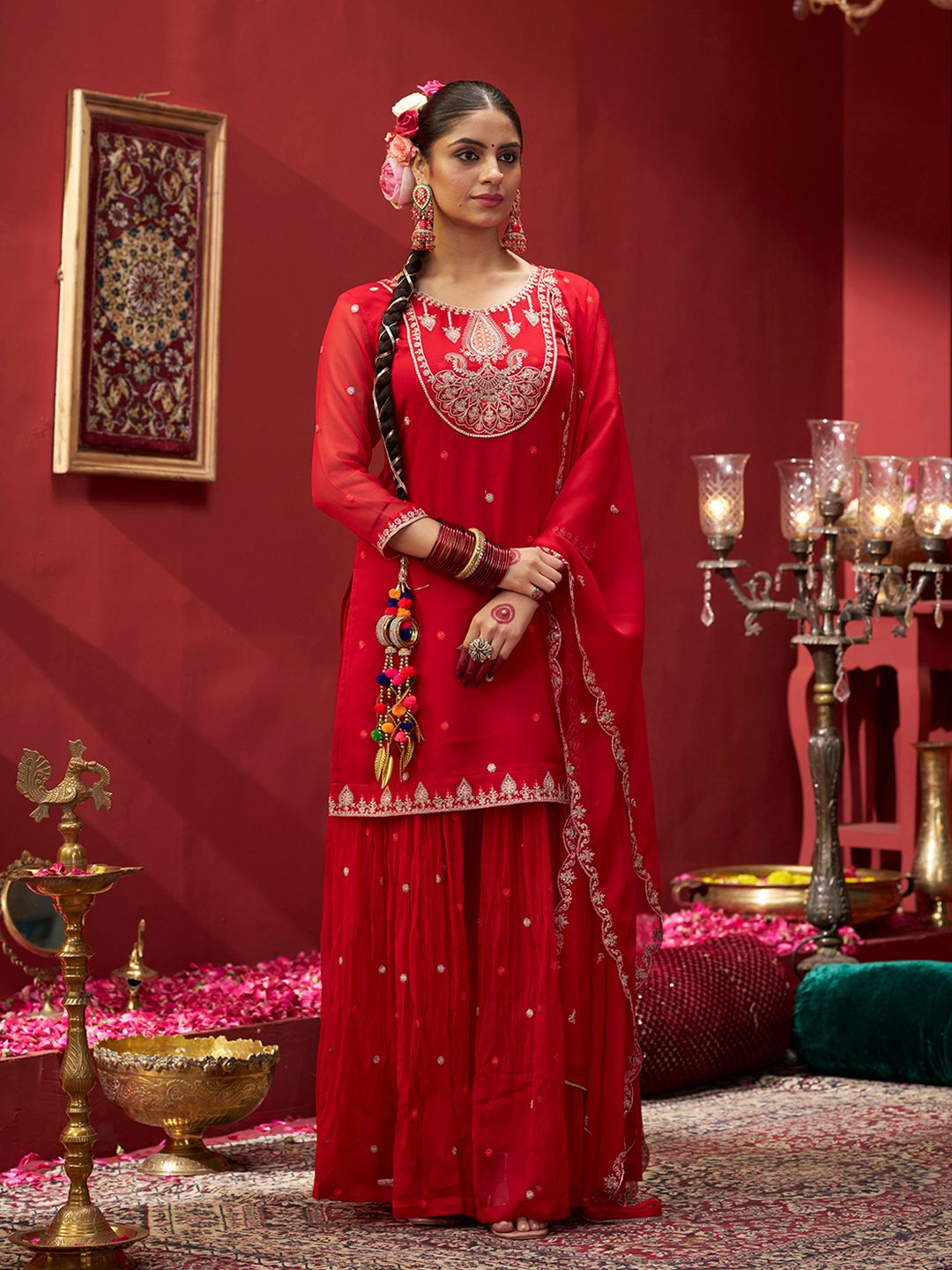 Dhiyona CH Women Ethnic Motifs Embroidered Kurta with Palazzos & Dupatta