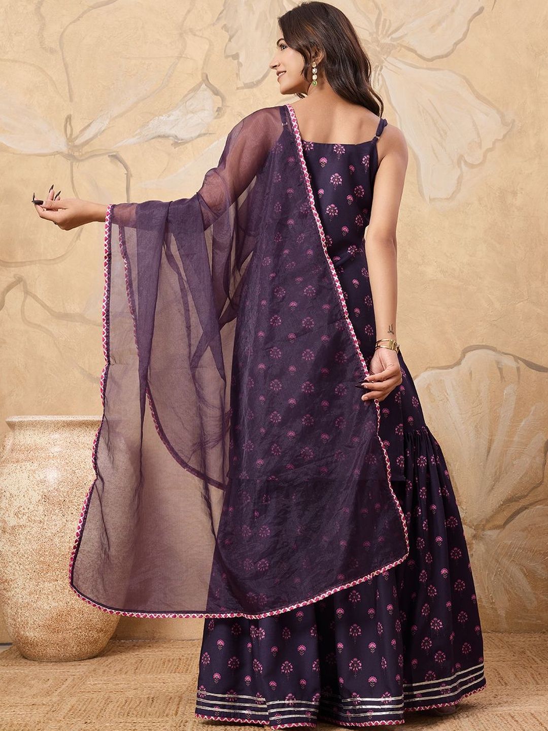 Dhiyona HOP Floral Printed Sleeveless Kurta with Sharara With Dupatta