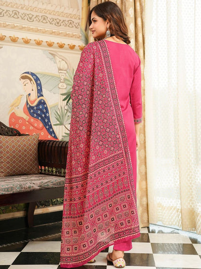 Dhiyona KL Ethnic Motifs Printed Straight Kurta With Trouser & Dupatta