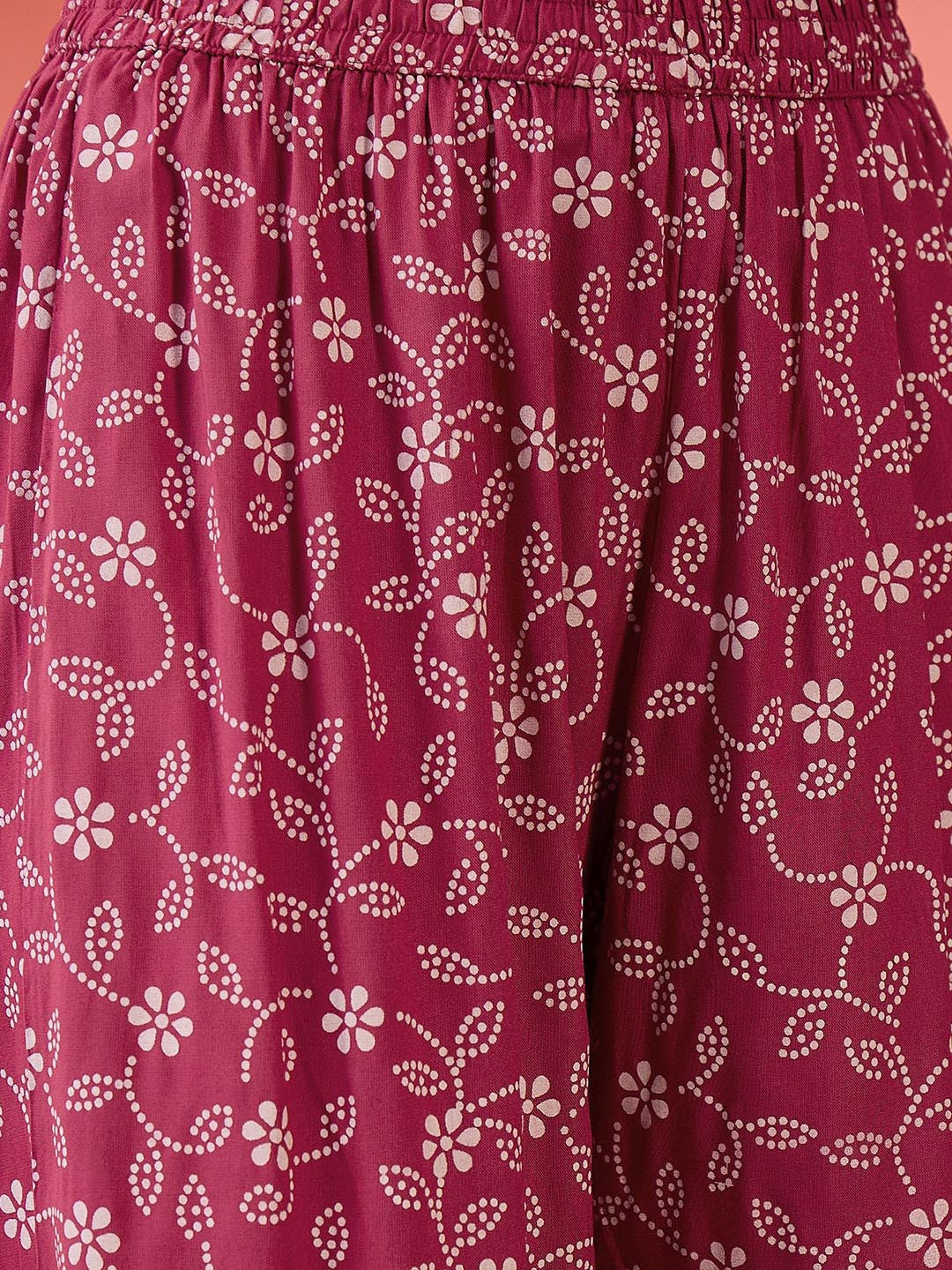 Pink Floral Embroidered Sleeveless Anarkali Kurti With Sharara And Dupatta