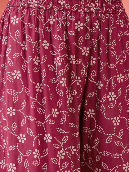 Pink Floral Embroidered Sleeveless Anarkali Kurti With Sharara And Dupatta