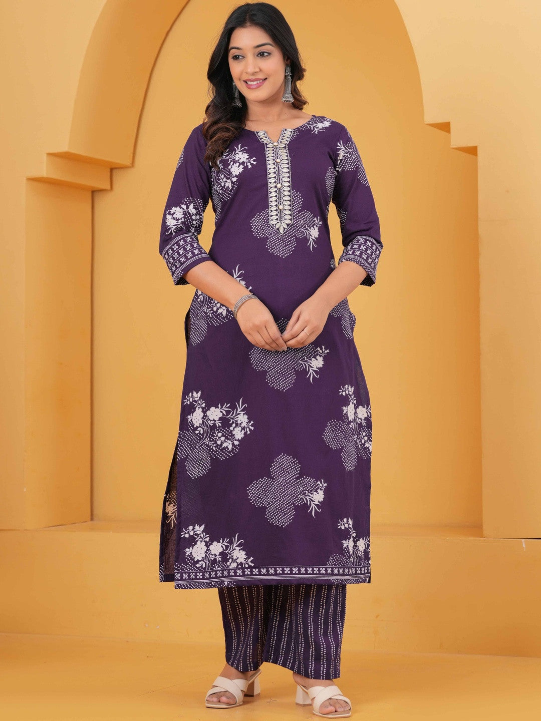 Printed Pure Cotton Round Neck Kurta & Trousers With Dupatta