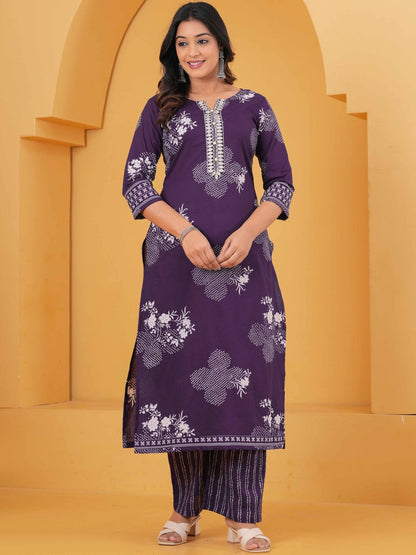 Printed Pure Cotton Round Neck Kurta & Trousers With Dupatta