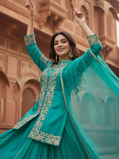 Dhiyona HOP Embroidered Mandarin Collar Kurti & Sharara Sets