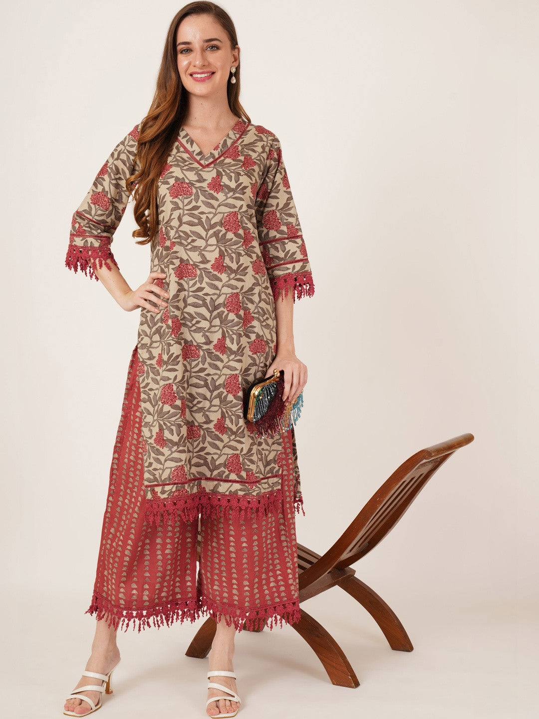 Women Floral Printed Regular Pure Cotton Kurta with Palazzos
