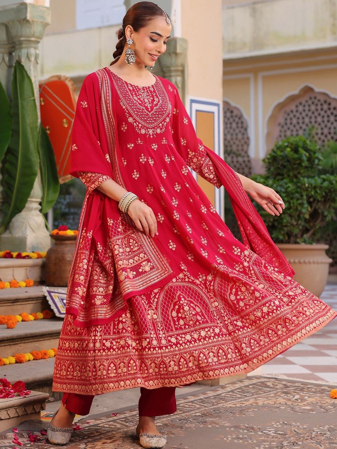 Dhiyona RR Women's Ethnic Motifs Printed Regular Kurta with Trousers & With Dupatta