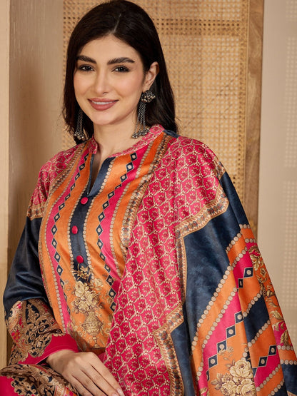 Printed Velvet Mandarin Collar Kurta & Trousers Kurta Sets