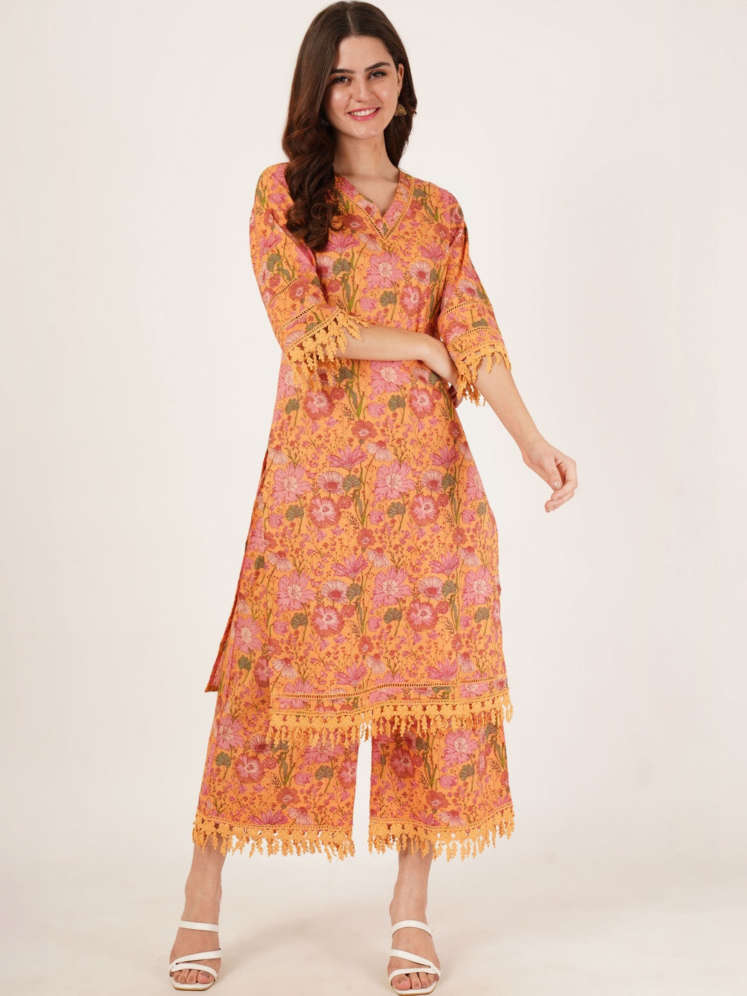 Women Floral Printed Regular Pure Cotton Kurta with Palazzos
