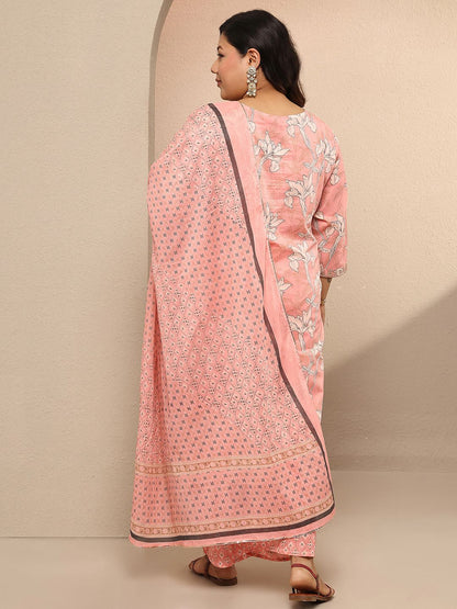 Dhiyona Women's Plus Size Floral Printed Regular Kurta with Trousers & With Dupatta