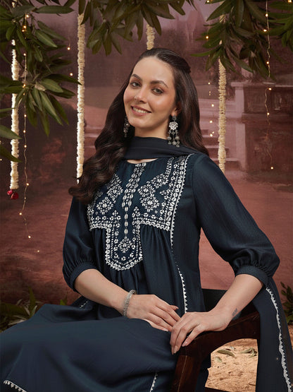 Ethnic Motifs Foil Print Gotta Patti Detail A-Line Kurta with Salwar & Dupatta