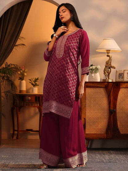 Dhiyona LL Women Embroidered Regular Zari Kurta with Palazzos & With Dupatta