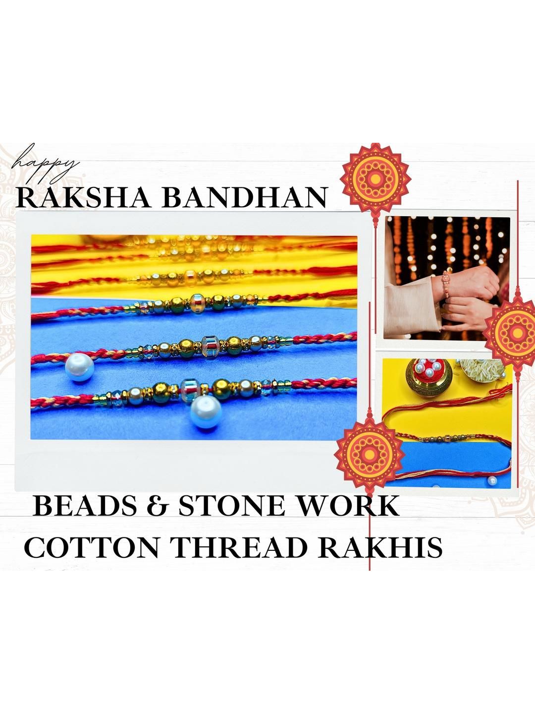 Dhiyona Set Of 6 Beaded Cotton Thread with AD Stones & Meenakari Designer Rakhi for Brother