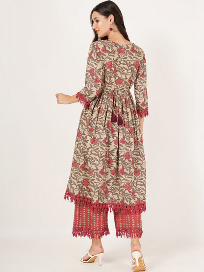 Women Floral Printed Regular Pure Cotton Kurta with Palazzos