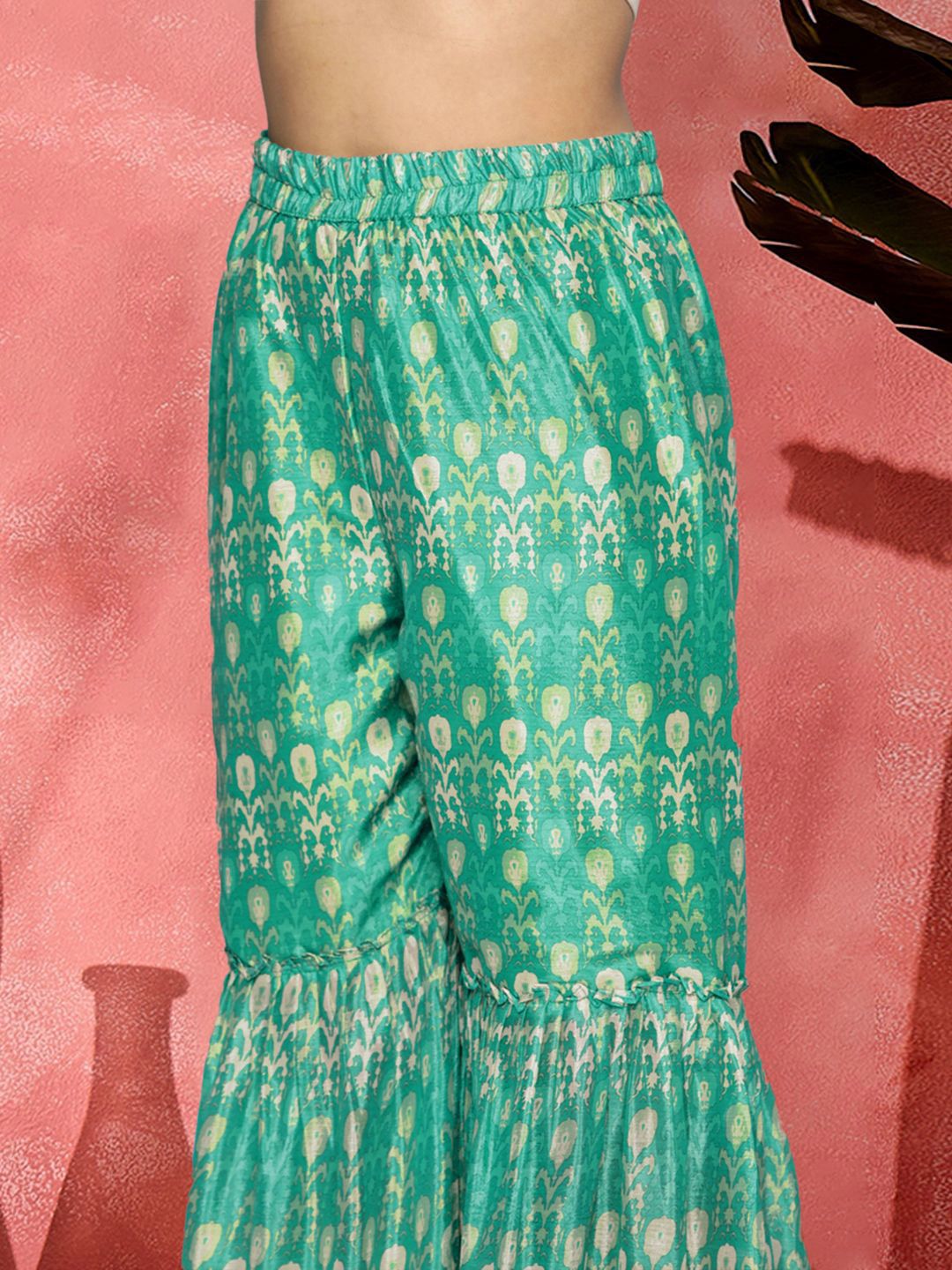 Dhiyona SN Ethnic Motifs Printed Mirror Work Pure Muslin A-Line Kurta With Sharara & Dupatta