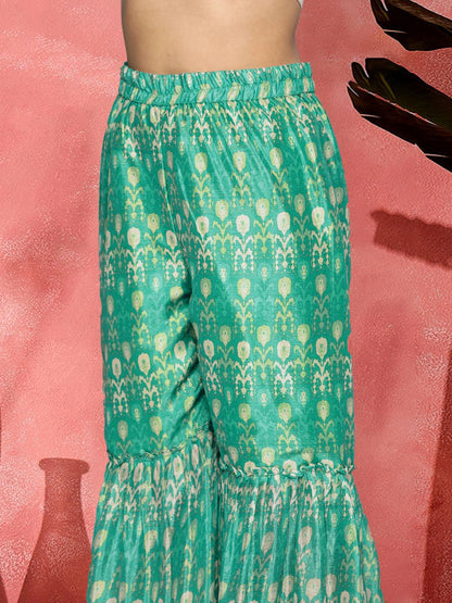 Dhiyona SN Ethnic Motifs Printed Mirror Work Pure Muslin A-Line Kurta With Sharara & Dupatta